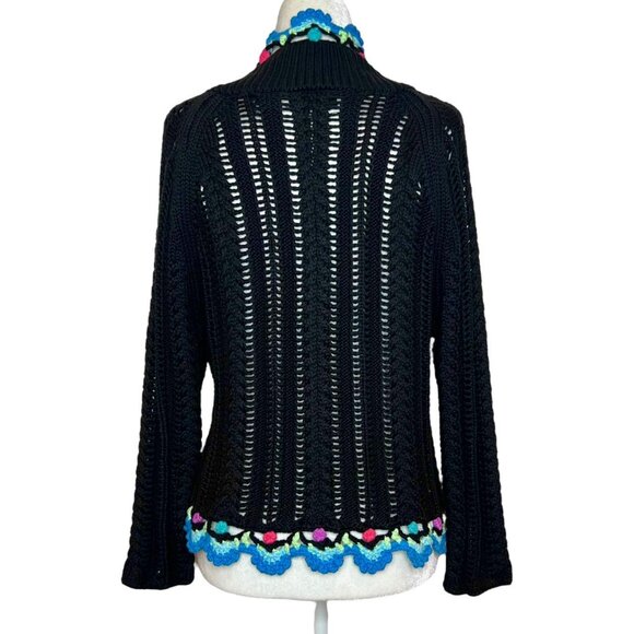 Vintage Relativity Black Cotton Crochet Tie-Front Cardigan Sweater - Picture 2 of 8